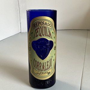 Reposado Tequila Corralejo Tall Cobalt Blue Embossed 3D Shot Glass Barware